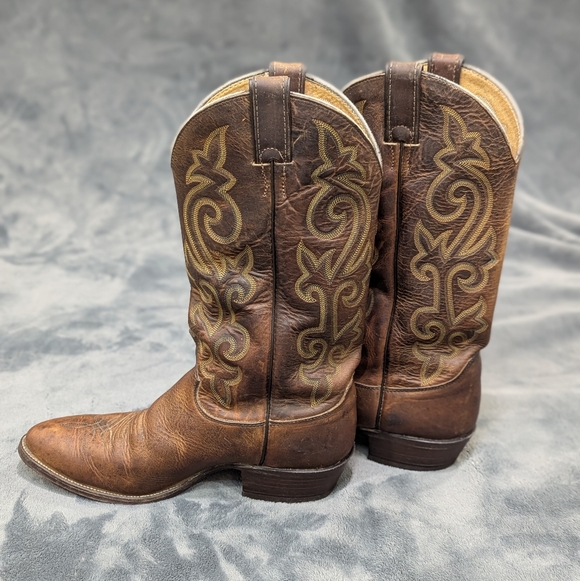 Justin 2253 Classic Cowboy Western Pull On Brown Leather Men’s Boots Size 9 - Picture 6 of 12